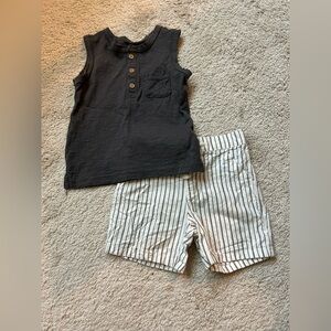 Carter's Gray Top and Striped Shorts Set